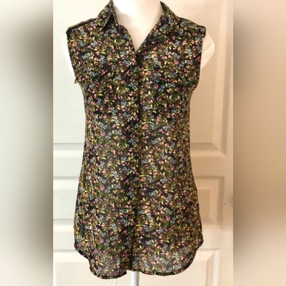 Banana Republic Black Floral Sleeveless Blouse